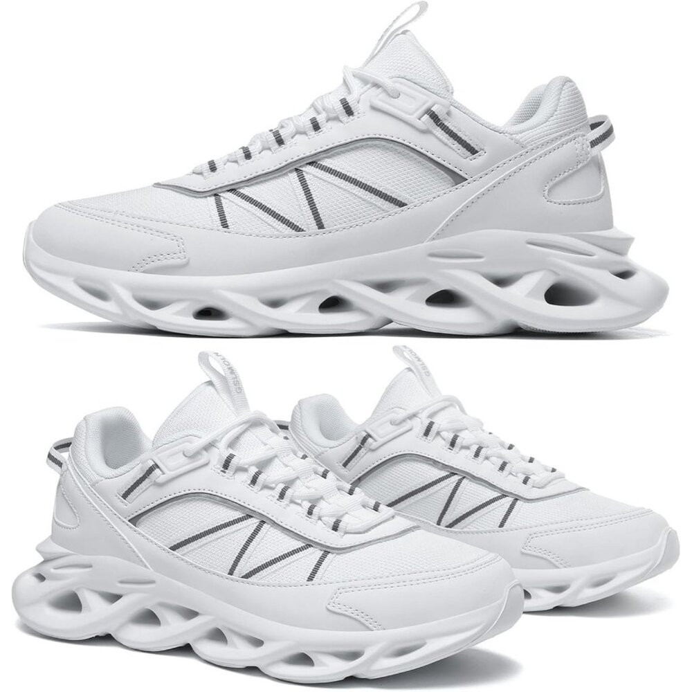 Women's Gray White Breathable Fabric Running Walking Sneakers Athletic Shoes - Picture 7 of 8